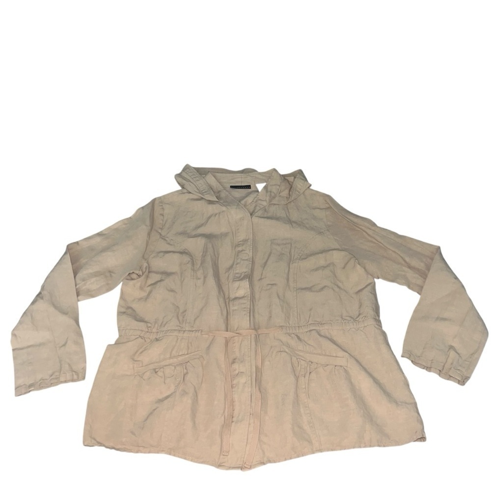 EUC Apostrophe Silk Linen Cotton Tan Hooded Utility Jacket Large Lightweight - Picture 5 of 10